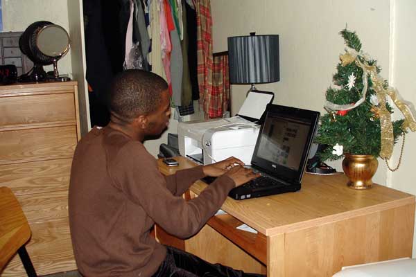 student working with laptop