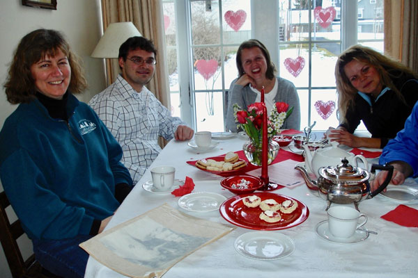 dorm parents and students drinking tea